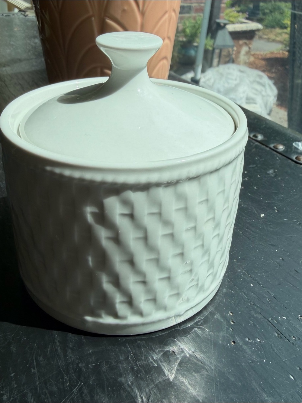 Oneida basket weave covered sugar bowl